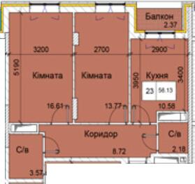 2-кімнатна 56.13 м² в ЖК Love від 15 350 грн/м², Одеса