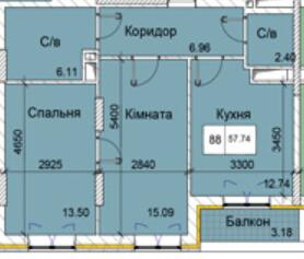 2-кімнатна 57.74 м² в ЖК Love від 15 350 грн/м², Одеса