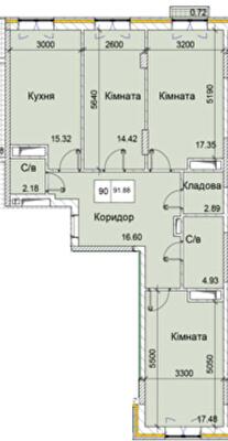 3-кімнатна 91.88 м² в ЖК Love від 15 350 грн/м², Одеса