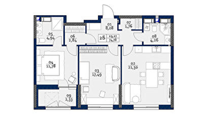 2-комнатная 74.78 м² в ЖК POLARIS Home&Plaza от 34 523 грн/м², Киев