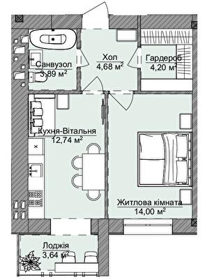 1-комнатная 43.15 м² в ЖК Теплый дом Plus от 18 950 грн/м², с. Крыжановка