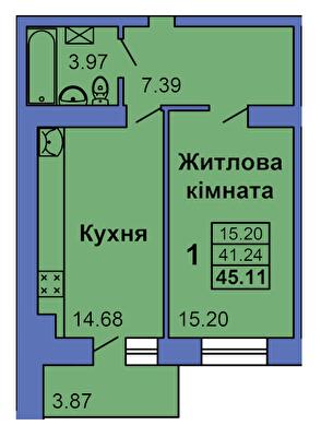1-комнатная 45.11 м² в ЖК City Park от 25 000 грн/м², Полтава