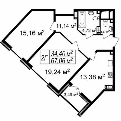 2-комнатная 67.06 м² в ЖК Счастливый Platinum от 32 400 грн/м², Львов