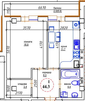 1-комнатная 44.3 м² в ЖК ЯневБуд от 13 950 грн/м², пгт Ивано-Франково
