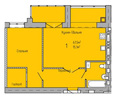 1-комнатная 61.5 м² в ЖК Центральный от 18 000 грн/м², г. Кременчуг