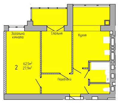 2-комнатная 62.5 м² в ЖК Центральный от 18 000 грн/м², г. Кременчуг
