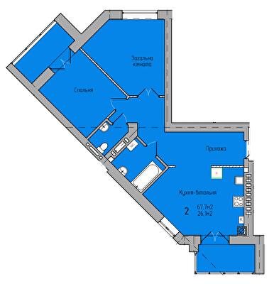 2-комнатная 72.3 м² в ЖК Центральный от 18 000 грн/м², г. Кременчуг