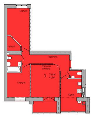 3-комнатная 76.8 м² в ЖК Центральный от 18 000 грн/м², г. Кременчуг