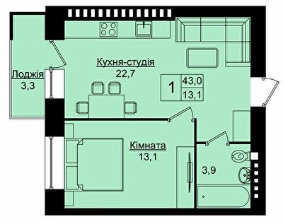 1-комнатная 43 м² в ЖК Уютный дом от 21 100 грн/м², Тернополь