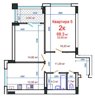 2-комнатная 68.3 м² в ЖК Потёмкинский от 25 550 грн/м², Херсон