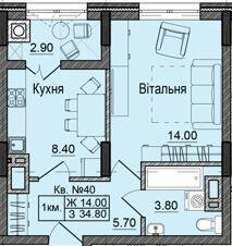 1-кімнатна 34.8 м² в ЖК Акварелі Проспекту від 20 650 грн/м², Чернівці