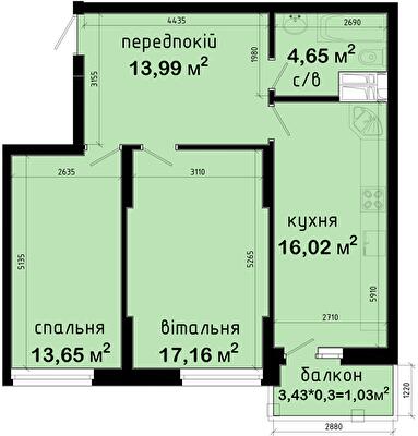 2-комнатная 66.5 м² в ЖК Авеню 42 от 48 000 грн/м², Киев