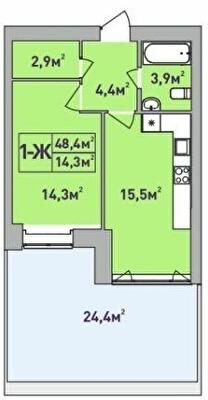 1-комнатная 48.4 м² в ЖК Центральный-Премиум от 31 650 грн/м², г. Ирпень