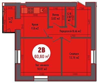 2-комнатная 60.6 м² в ЖК Покровский от 19 400 грн/м², пгт Гостомель