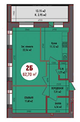 2-комнатная 62.7 м² в ЖК Покровский от 19 400 грн/м², пгт Гостомель