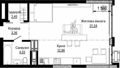 1-кімнатна 44.71 м² в ЖК PUSHA HOUSE від 48 100 грн/м², Київ