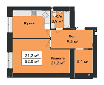1-комнатная 52 м² в ЖК Перлина Проскурова-3 от 17 400 грн/м², Хмельницкий