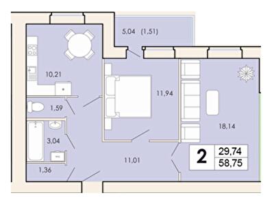 2-комнатная 58.75 м² в ЖК Maiborsky от 12 850 грн/м², Хмельницкий