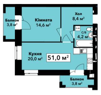 1-комнатная 51 м² в ЖК Жемчужина Проскурова от 24 750 грн/м², Хмельницкий