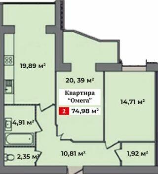 2-комнатная 74.98 м² в ЖК Корона Дубово от 15 000 грн/м², Хмельницкий