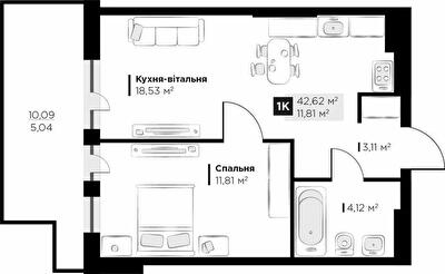 1-комнатная 42.62 м² в ЖК PERFECT LIFE от 23 400 грн/м², г. Винники