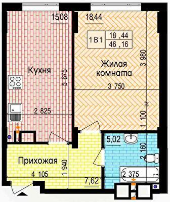 1-комнатная 46.16 м² в ЖК Пролисок от 24 900 грн/м², Харьков