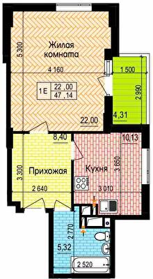 1-комнатная 47.14 м² в ЖК Пролисок от 24 900 грн/м², Харьков