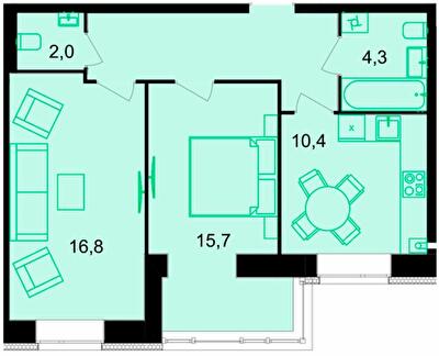 2-комнатная 58.6 м² в ЖК Forest Home от 22 400 грн/м², Винница