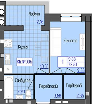 1-комнатная 32.81 м² в ЖК 9 Район от 16 800 грн/м², г. Мукачево