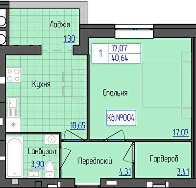 1-комнатная 40.64 м² в ЖК 9 Район от 16 800 грн/м², г. Мукачево