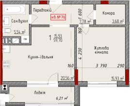 1-комнатная 59.7 м² в ЖК Delux House от 24 050 грн/м², Черновцы