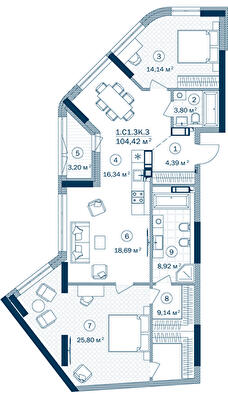 3-комнатная 104.42 м² в ЖК Rusaniv Residence от 36 264 грн/м², Киев