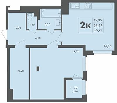 2-комнатная 65.71 м² в ЖК Scandia от 20 500 грн/м², г. Бровары