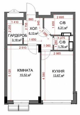 1-комнатная 44.57 м² в ЖК Central Bucha от 29 300 грн/м², г. Буча