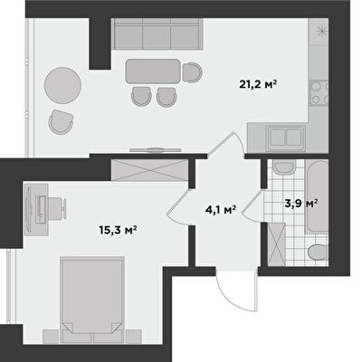 1-комнатная 44.5 м² в ЖК Millennium State от 24 350 грн/м², г. Буча