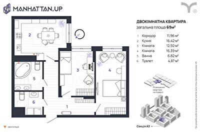2-комнатная 69 м² в ЖК Manhattan Up от 32 600 грн/м², Ивано-Франковск