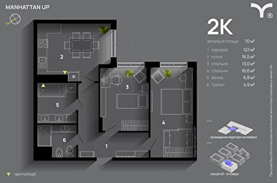 2-комнатная 70 м² в ЖК Manhattan Up от 32 600 грн/м², Ивано-Франковск