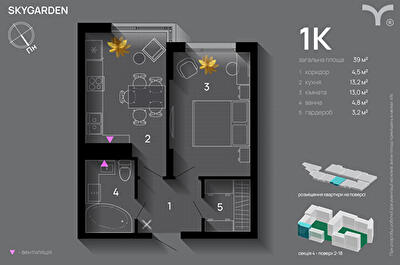 1-комнатная 39 м² в ЖК SkyGarden от 32 600 грн/м², Ивано-Франковск