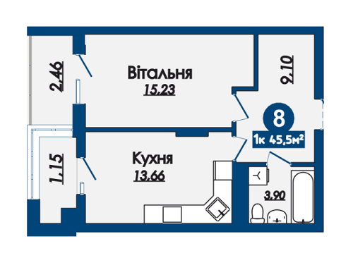 1-комнатная 45.5 м² в ЖК Kaiser Comfort от 18 940 грн/м², Львов