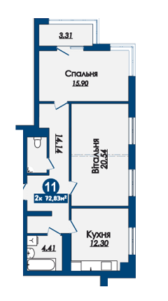 2-кімнатна 72.83 м² в ЖК Kaiser Comfort від 18 800 грн/м², Львів