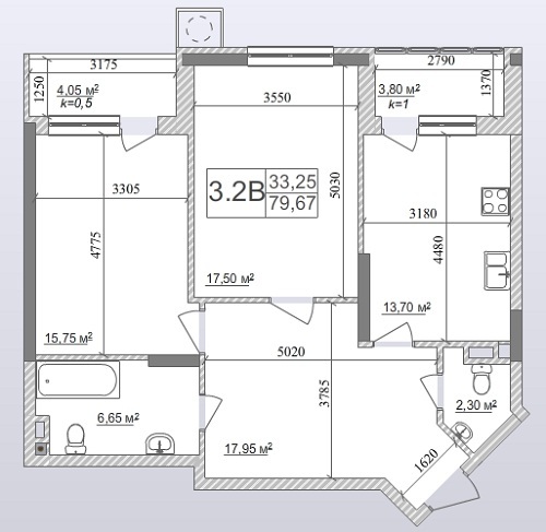 2-комнатная 79.67 м² в ЖК Островского, 40 от застройщика, Киев