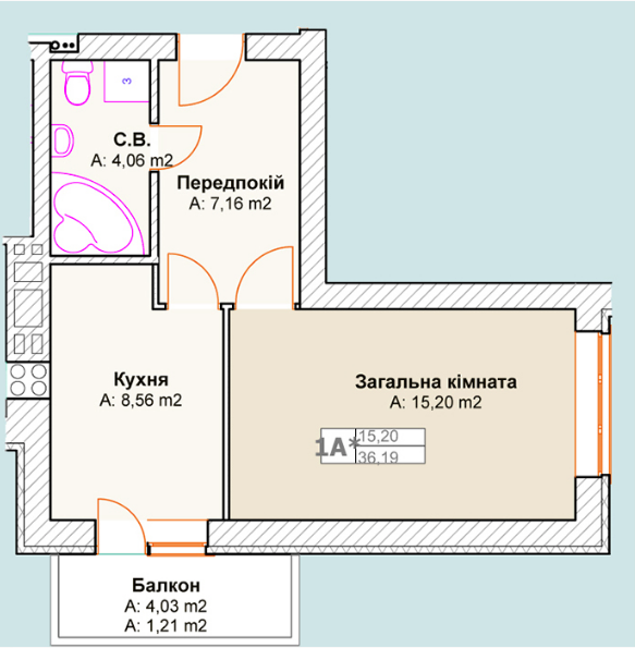 1-комнатная 36.19 м² в ЖК Талисман от застройщика, г. Ирпень