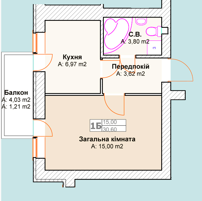 1-комнатная 30.6 м² в ЖК Талисман от застройщика, г. Ирпень