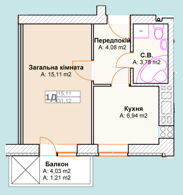 1-комнатная 31.12 м² в ЖК Талисман от застройщика, г. Ирпень