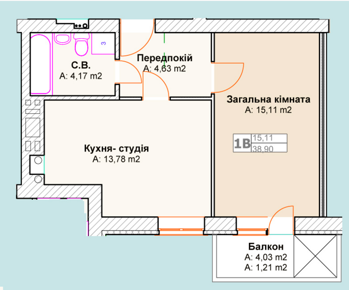 1-комнатная 38.9 м² в ЖК Талисман от застройщика, г. Ирпень