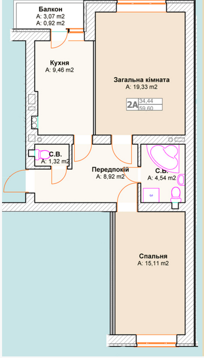 2-комнатная 56.6 м² в ЖК Талисман от застройщика, г. Ирпень