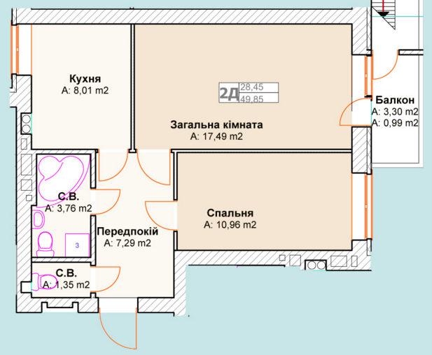 2-кімнатна 49.85 м² в ЖК Талісман від забудовника, м. Ірпінь