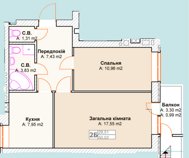 2-комнатная 50.02 м² в ЖК Талисман от застройщика, г. Ирпень