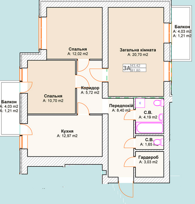 3-кімнатна 81.8 м² в ЖК Талісман від забудовника, м. Ірпінь