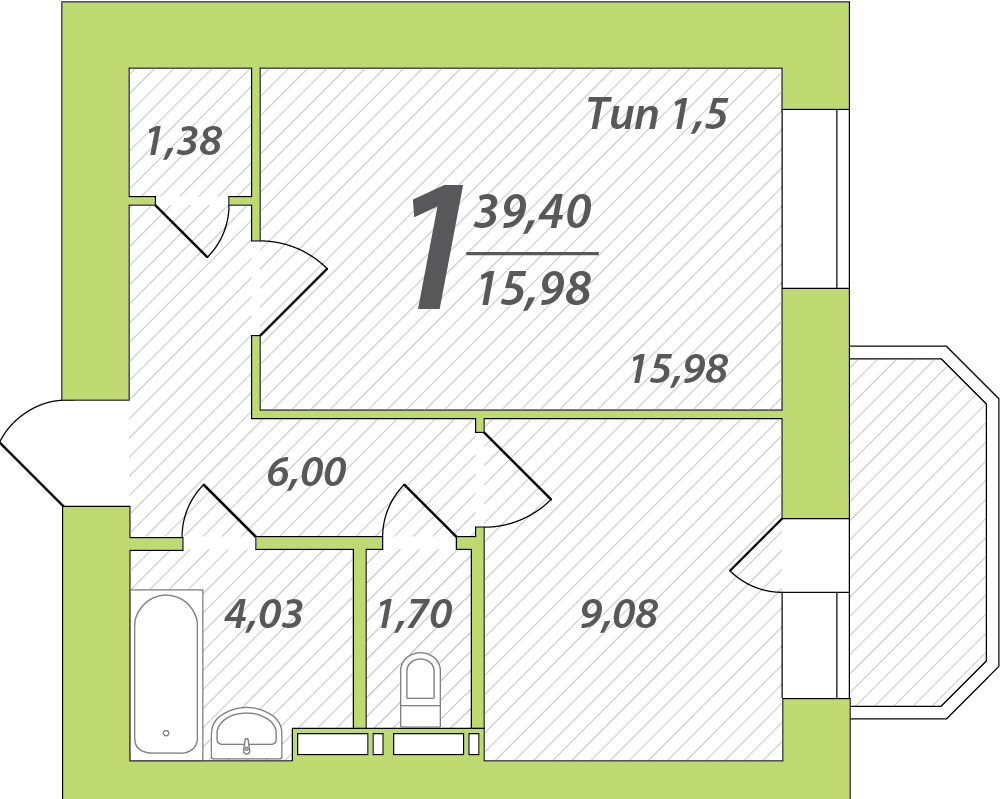 1-комнатная 39.4 м² в ЖК Садовый от 25 000 грн/м², Киев
